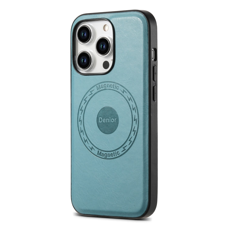 For iPhone 14 Pro Denior Cowhide Texture Leather MagSafe Phone Case(Blue) - iPhone 14 Pro Cases by Denior | Online Shopping South Africa | PMC TechLife | Buy Now Pay Later Mobicred