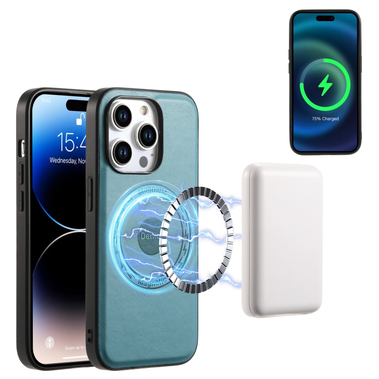 For iPhone 14 Pro Denior Cowhide Texture Leather MagSafe Phone Case(Blue) - iPhone 14 Pro Cases by Denior | Online Shopping South Africa | PMC TechLife | Buy Now Pay Later Mobicred