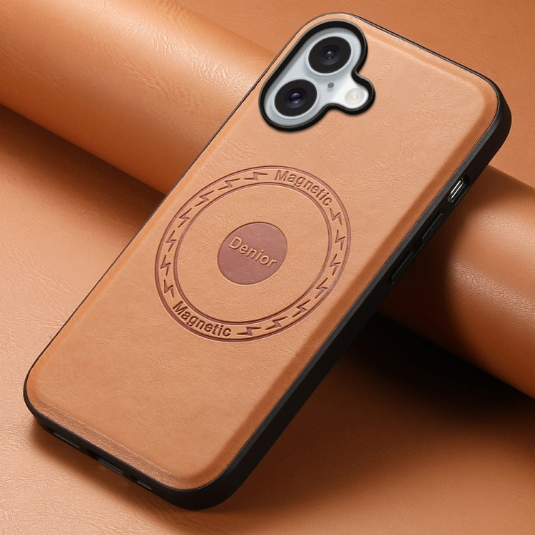 For iPhone 16 Denior Cowhide Texture Leather MagSafe Phone Case(Khaki) - iPhone 16 Cases by Denior | Online Shopping South Africa | PMC Jewellery | Buy Now Pay Later Mobicred