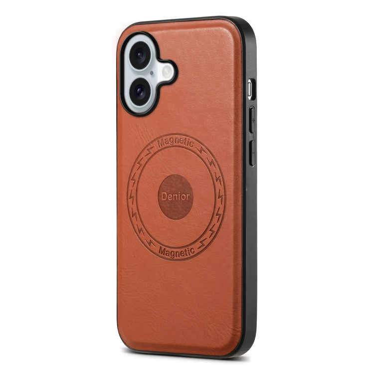 For iPhone 16 Denior Cowhide Texture Leather MagSafe Phone Case(Brown) - iPhone 16 Cases by Denior | Online Shopping South Africa | PMC TechLife | Buy Now Pay Later Mobicred