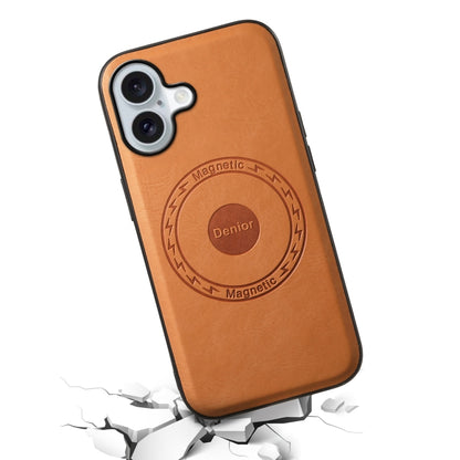 For iPhone 16 Plus Denior Cowhide Texture Leather MagSafe Phone Case(Khaki) - iPhone 16 Plus Cases by Denior | Online Shopping South Africa | PMC Jewellery | Buy Now Pay Later Mobicred