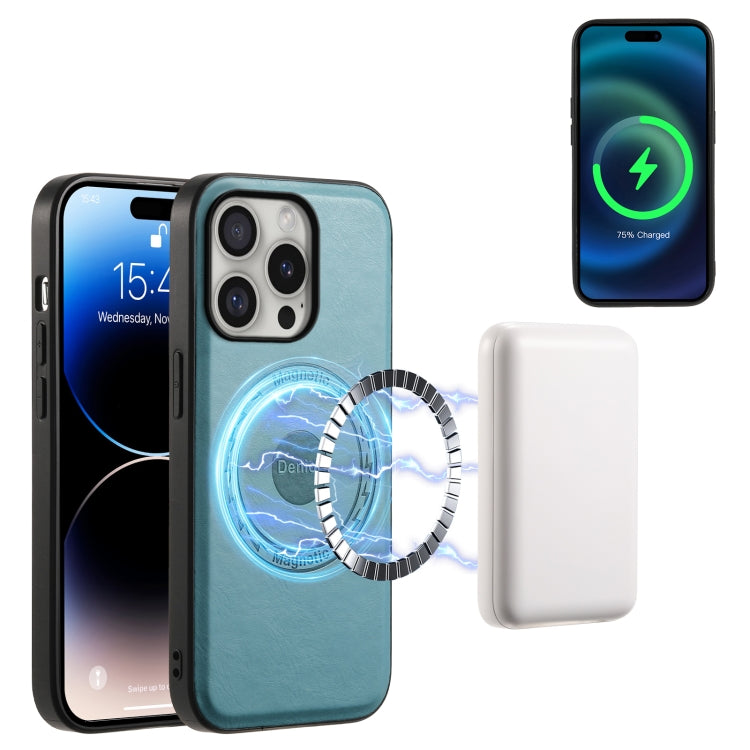 For iPhone 16 Pro Denior Cowhide Texture Leather MagSafe Phone Case(Blue) - iPhone 16 Pro Cases by Denior | Online Shopping South Africa | PMC Jewellery | Buy Now Pay Later Mobicred