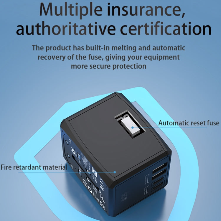 HHT905 PD 65W Dual USB+Dual Type-C Interface Multi-function Universal Travel Conversion Plug(Black) - USB Charger by PMC TechLife | Online Shopping South Africa | PMC TechLife