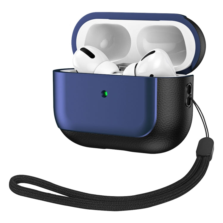 For AirPods Pro 2 Electroplated Leather Texture Wireless Earphones Protective Case(Navy Blue) - For AirPods Pro 2 by PMC Jewellery | Online Shopping South Africa | PMC Jewellery | Buy Now Pay Later Mobicred