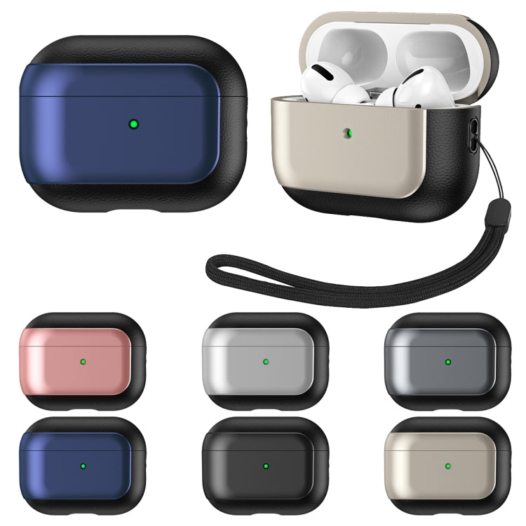 For AirPods 3 Electroplated Leather Texture Wireless Earphones Protective Case(Titanium Grey) - free shipping - PMC Jewellery - Order now!
