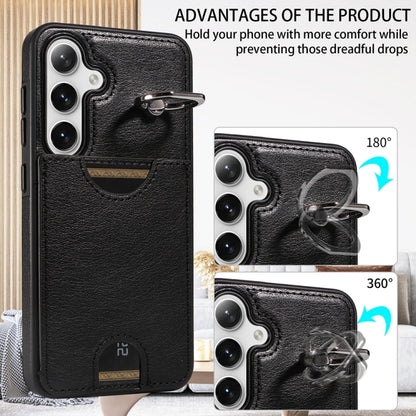 For Samsung Galaxy S24 5G Calf Texture Card Slot Ring Holder Phone Case(Black) - Galaxy S24 5G Cases by PMC Jewellery | Online Shopping South Africa | PMC Jewellery