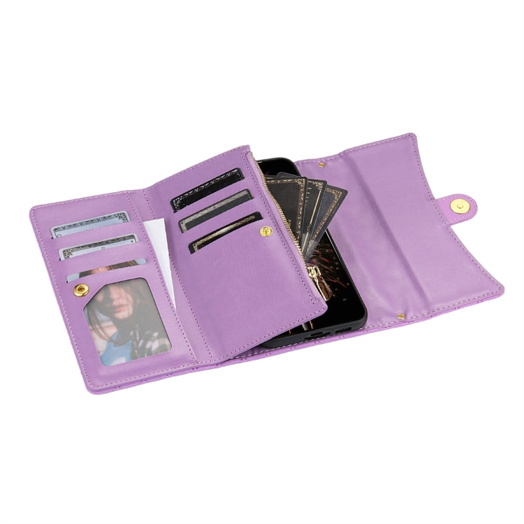 For Google Pixel 7 Pro Zipper Multi-Card Wallet Rhombic Leather Phone Case(Purple) - Google Cases by PMC TechLife | Online Shopping South Africa | PMC TechLife | Buy Now Pay Later Mobicred