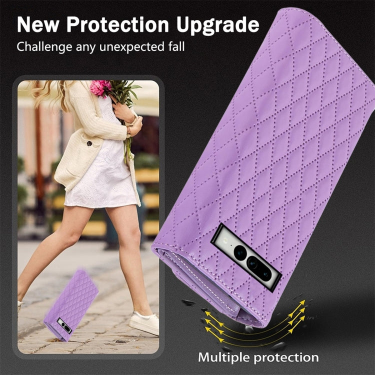 For Google Pixel 7 Pro Zipper Multi-Card Wallet Rhombic Leather Phone Case(Purple) - Google Cases by PMC TechLife | Online Shopping South Africa | PMC TechLife | Buy Now Pay Later Mobicred