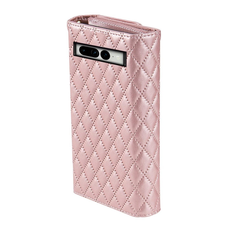 For Google Pixel 6a Zipper Multi-Card Wallet Rhombic Leather Phone Case(Rose Gold) - Google Cases by PMC TechLife | Online Shopping South Africa | PMC TechLife | Buy Now Pay Later Mobicred