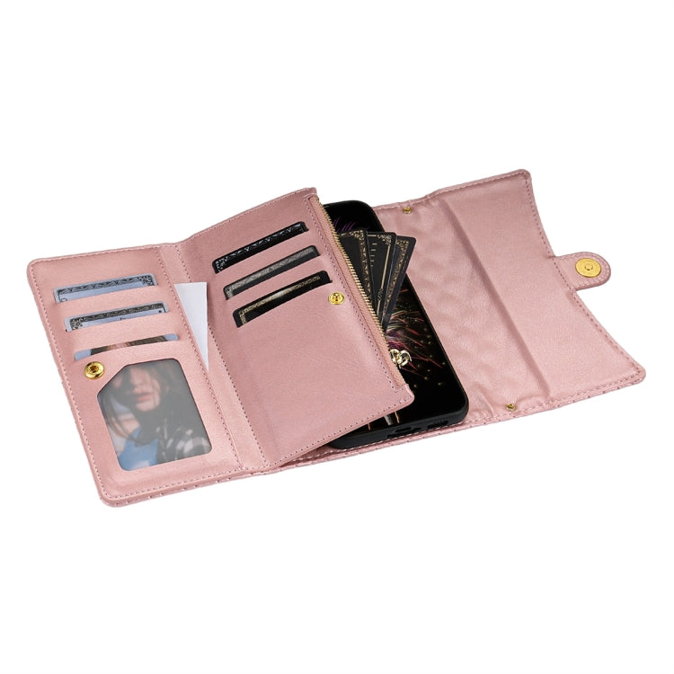 For Google Pixel 6a Zipper Multi-Card Wallet Rhombic Leather Phone Case(Rose Gold) - Google Cases by PMC TechLife | Online Shopping South Africa | PMC TechLife | Buy Now Pay Later Mobicred