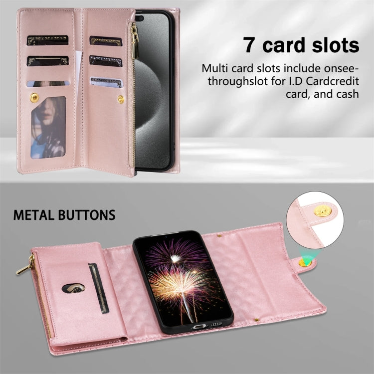 For Google Pixel 6a Zipper Multi-Card Wallet Rhombic Leather Phone Case(Rose Gold) - Google Cases by PMC TechLife | Online Shopping South Africa | PMC TechLife | Buy Now Pay Later Mobicred