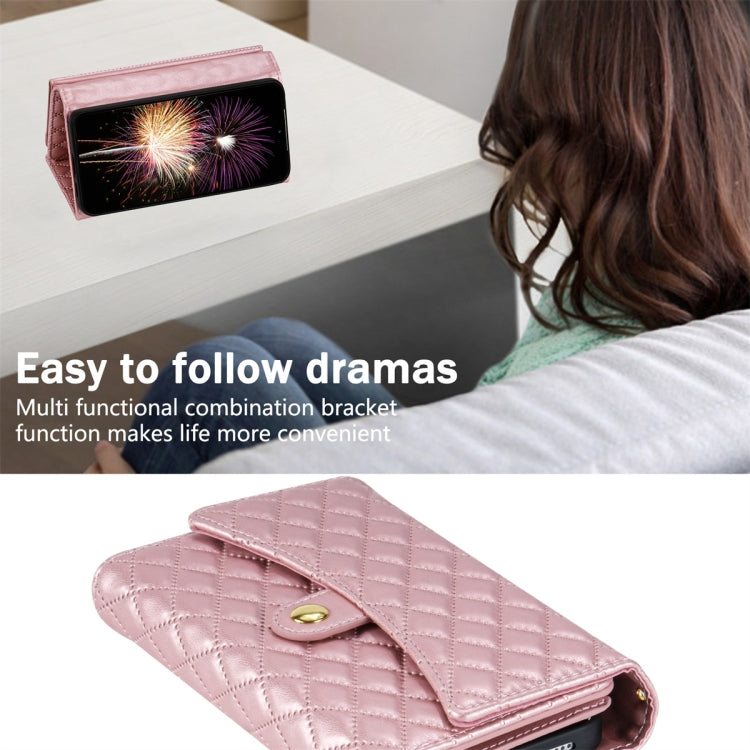 For Google Pixel 6 Pro Zipper Multi-Card Wallet Rhombic Leather Phone Case(Rose Gold) - Google Cases by PMC TechLife | Online Shopping South Africa | PMC TechLife | Buy Now Pay Later Mobicred