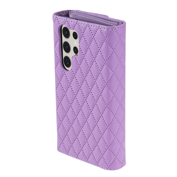 For Samsung Galaxy S24 Ultra 5G Zipper Multi-Card Wallet Rhombic Leather Phone Case(Purple) - Galaxy S24 Ultra 5G Cases by PMC Jewellery | Online Shopping South Africa | PMC Jewellery | Buy Now Pay Later Mobicred