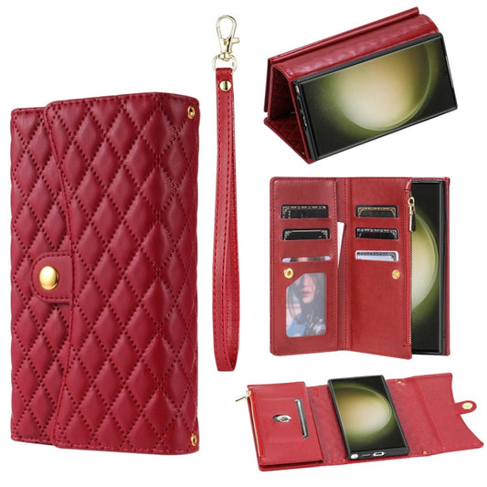 For Samsung Galaxy S24 Ultra 5G Zipper Multi-Card Wallet Rhombic Leather Phone Case(Red) - Galaxy S24 Ultra 5G Cases by PMC Jewellery | Online Shopping South Africa | PMC Jewellery | Buy Now Pay Later Mobicred