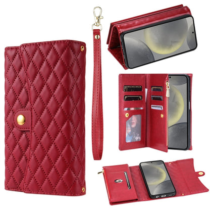 For Samsung Galaxy S24+ 5G Zipper Multi-Card Wallet Rhombic Leather Phone Case(Red) - Galaxy S24+ 5G Cases by PMC Jewellery | Online Shopping South Africa | PMC Jewellery | Buy Now Pay Later Mobicred