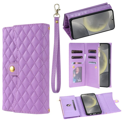 For Samsung Galaxy S24 5G Zipper Multi-Card Wallet Rhombic Leather Phone Case(Purple) - Galaxy S24 5G Cases by PMC Jewellery | Online Shopping South Africa | PMC Jewellery | Buy Now Pay Later Mobicred