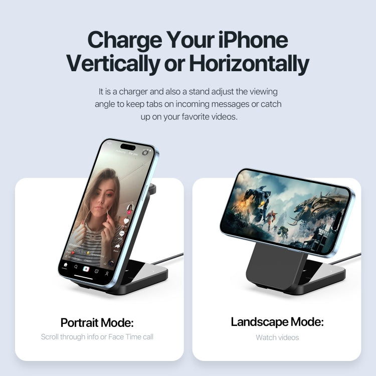 DUZZONA W17 15W 3 in 1 Foldable Magnetic Wireless Charger Stand - Wireless Charger by DUZZONA | Online Shopping South Africa | PMC Jewellery | Buy Now Pay Later Mobicred