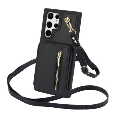 For Samsung Galaxy S24 Ultra 5G YM006 Skin Feel Zipper Card Bag Phone Case with Dual Lanyard(Black) - Galaxy S24 Ultra 5G Cases by PMC Jewellery | Online Shopping South Africa | PMC Jewellery | Buy Now Pay Later Mobicred