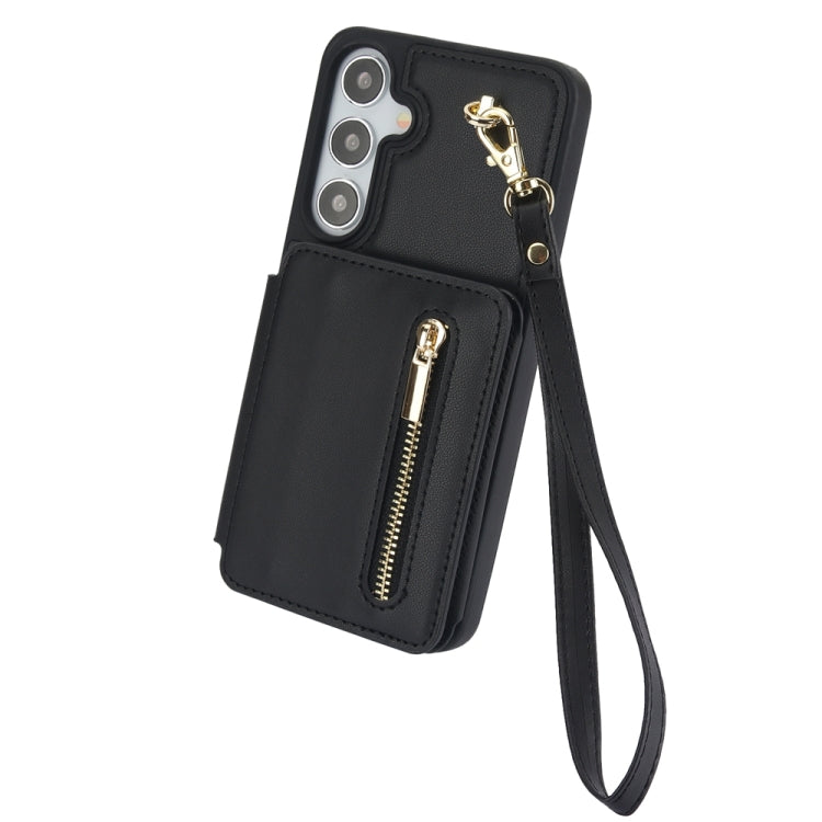 For Samsung Galaxy S24+ 5G YM006 Skin Feel Zipper Card Bag Phone Case with Dual Lanyard(Black) - Galaxy S24+ 5G Cases by PMC Jewellery | Online Shopping South Africa | PMC Jewellery | Buy Now Pay Later Mobicred