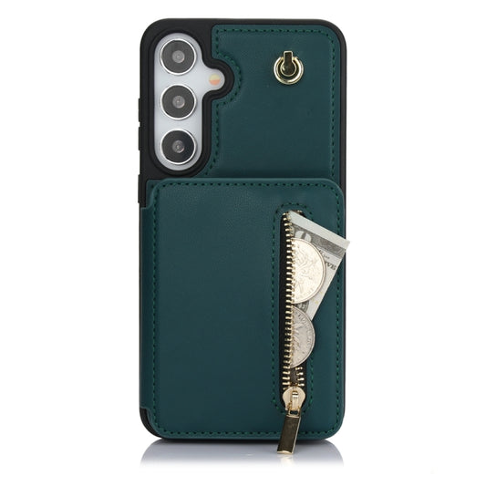 For Samsung Galaxy S24+ 5G YM006 Skin Feel Zipper Card Bag Phone Case with Dual Lanyard(Green) - Galaxy S24+ 5G Cases by PMC Jewellery | Online Shopping South Africa | PMC Jewellery | Buy Now Pay Later Mobicred