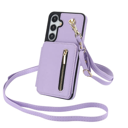 For Samsung Galaxy S24+ 5G YM006 Skin Feel Zipper Card Bag Phone Case with Dual Lanyard(Light Purple) - Galaxy S24+ 5G Cases by PMC Jewellery | Online Shopping South Africa | PMC Jewellery | Buy Now Pay Later Mobicred