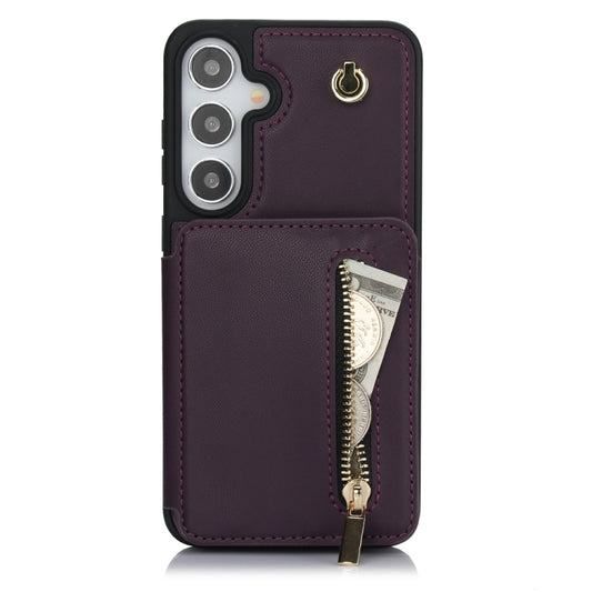 For Samsung Galaxy S24+ 5G YM006 Skin Feel Zipper Card Bag Phone Case with Dual Lanyard(Dark Purple) - Galaxy S24+ 5G Cases by PMC Jewellery | Online Shopping South Africa | PMC Jewellery | Buy Now Pay Later Mobicred