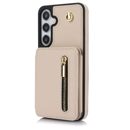 For Samsung Galaxy S24+ 5G YM006 Skin Feel Zipper Card Bag Phone Case with Dual Lanyard(Apricot) - Galaxy S24+ 5G Cases by PMC Jewellery | Online Shopping South Africa | PMC Jewellery | Buy Now Pay Later Mobicred