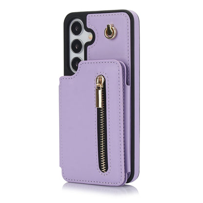 For Samsung Galaxy S24 5G YM006 Skin Feel Zipper Card Bag Phone Case with Dual Lanyard(Light Purple) - Galaxy S24 5G Cases by PMC Jewellery | Online Shopping South Africa | PMC Jewellery | Buy Now Pay Later Mobicred