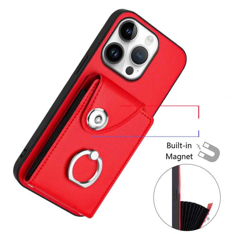 For iPhone 16 Pro Organ Card Bag Ring Holder Phone Case with Long Lanyard(Red) - iPhone 16 Pro Cases by PMC Jewellery | Online Shopping South Africa | PMC Jewellery | Buy Now Pay Later Mobicred