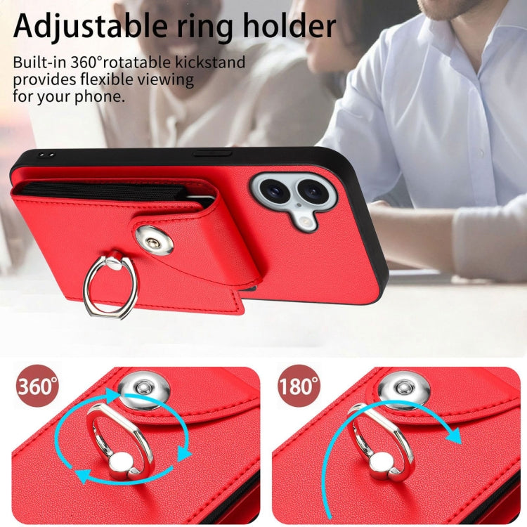 For iPhone 16 Plus Organ Card Bag Ring Holder Phone Case with Long Lanyard(Red) - iPhone 16 Plus Cases by PMC TechLife | Online Shopping South Africa | PMC TechLife | Buy Now Pay Later Mobicred