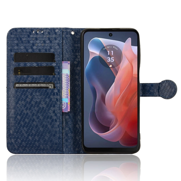 For Motorola Moto G Play 4G 2024 Honeycomb Dot Texture Leather Phone Case(Blue) - Motorola Cases by PMC Jewellery | Online Shopping South Africa | PMC Jewellery | Buy Now Pay Later Mobicred