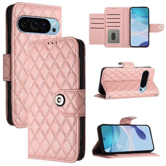 For Google Pixel 9 / Pixel 9 Pro Rhombic Texture Flip Leather Phone Case with Lanyard(Coral Pink) - Google Cases by PMC Jewellery | Online Shopping South Africa | PMC Jewellery | Buy Now Pay Later Mobicred