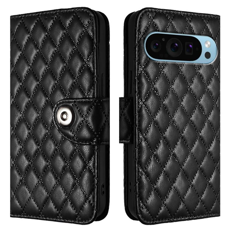 For Google Pixel 9 Pro XL Rhombic Texture Flip Leather Phone Case with Lanyard(Black) - Google Cases by PMC Jewellery | Online Shopping South Africa | PMC Jewellery | Buy Now Pay Later Mobicred