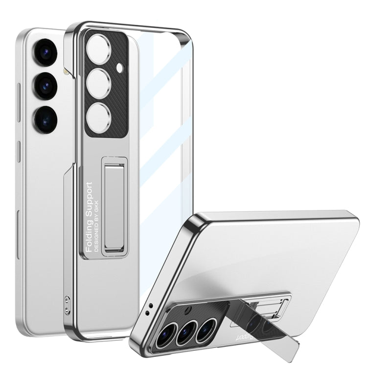 For Samsung Galaxy S24 5G GKK Electroplating Full Coverage Protective Phone Case with Holder(Silver) - Galaxy S24 5G Cases by GKK | Online Shopping South Africa | PMC Jewellery | Buy Now Pay Later Mobicred