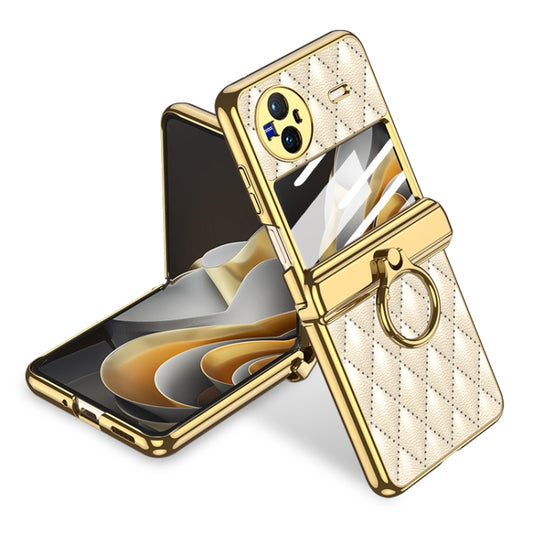 For vivo X Flip GKK Integrated Rhombus Pattern Electroplating Leather Magnetic Phone Case with Ring(Gold) - vivo Cases by GKK | Online Shopping South Africa | PMC Jewellery | Buy Now Pay Later Mobicred