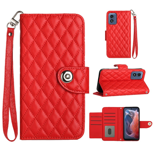 For Motorola Moto G Play 4G 2024 Rhombic Texture Flip Leather Phone Case with Lanyard(Red) - Motorola Cases by PMC Jewellery | Online Shopping South Africa | PMC Jewellery | Buy Now Pay Later Mobicred