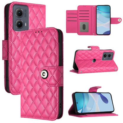 For Motorola Edge 2024 Rhombic Texture Flip Leather Phone Case with Lanyard(Rose Red) - Motorola Cases by PMC Jewellery | Online Shopping South Africa | PMC Jewellery | Buy Now Pay Later Mobicred