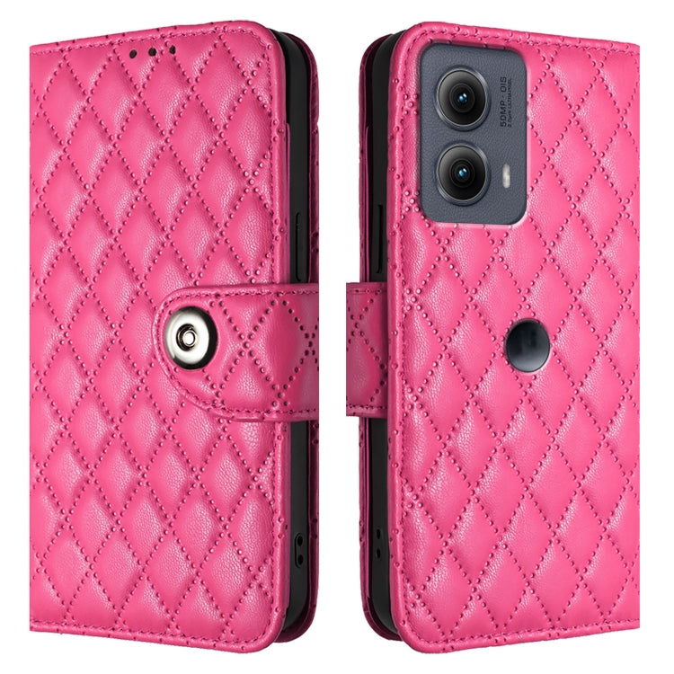 For Motorola Edge 2024 Rhombic Texture Flip Leather Phone Case with Lanyard(Rose Red) - Motorola Cases by PMC Jewellery | Online Shopping South Africa | PMC Jewellery | Buy Now Pay Later Mobicred