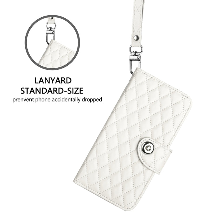 For Motorola Edge 2024 Rhombic Texture Flip Leather Phone Case with Lanyard(White) - Motorola Cases by PMC Jewellery | Online Shopping South Africa | PMC Jewellery | Buy Now Pay Later Mobicred