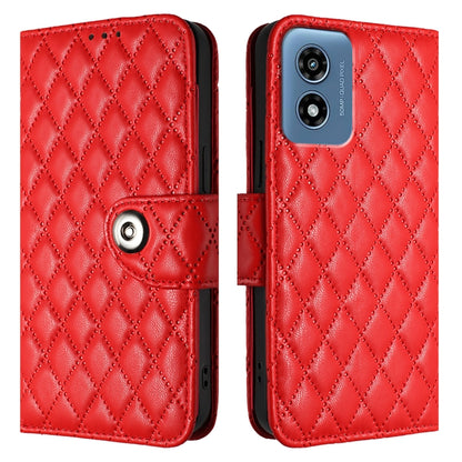 For Motorola Moto G Play 5G 2024 Rhombic Texture Flip Leather Phone Case with Lanyard(Red) - Motorola Cases by PMC Jewellery | Online Shopping South Africa | PMC Jewellery | Buy Now Pay Later Mobicred