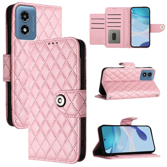 For Motorola Moto G Play 5G 2024 Rhombic Texture Flip Leather Phone Case with Lanyard(Pink) - Motorola Cases by PMC Jewellery | Online Shopping South Africa | PMC Jewellery | Buy Now Pay Later Mobicred