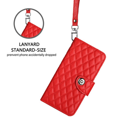 For Motorola Moto G 5G 2024 Global Rhombic Texture Flip Leather Phone Case with Lanyard(Red) - Motorola Cases by PMC Jewellery | Online Shopping South Africa | PMC Jewellery | Buy Now Pay Later Mobicred