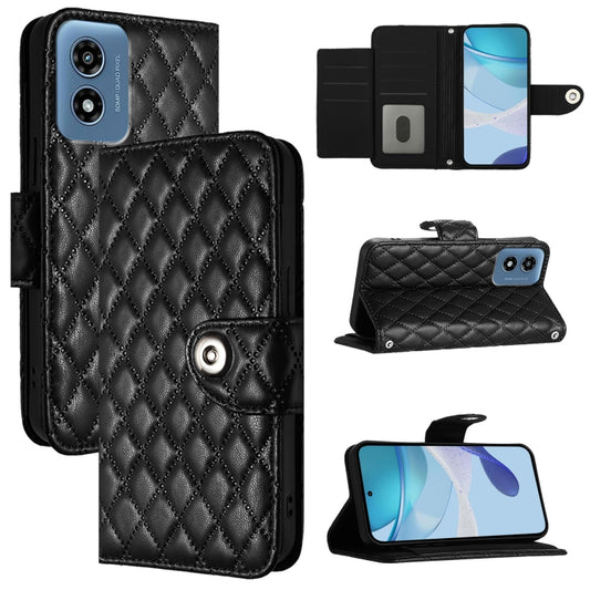 For Motorola Moto G 5G 2024 Global Rhombic Texture Flip Leather Phone Case with Lanyard(Black) - Motorola Cases by PMC Jewellery | Online Shopping South Africa | PMC Jewellery | Buy Now Pay Later Mobicred