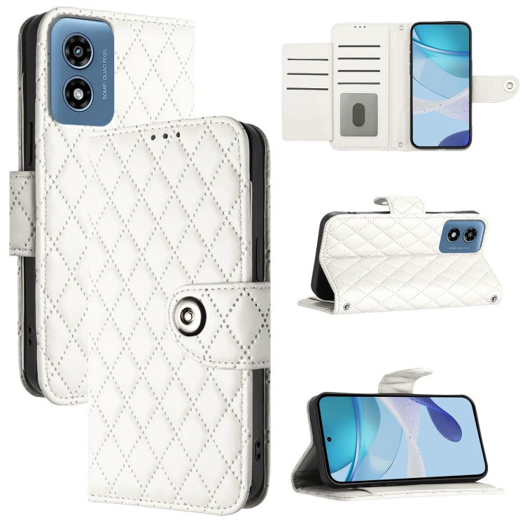 For Motorola Moto G 5G 2024 Global Rhombic Texture Flip Leather Phone Case with Lanyard(White) - Motorola Cases by PMC Jewellery | Online Shopping South Africa | PMC Jewellery | Buy Now Pay Later Mobicred