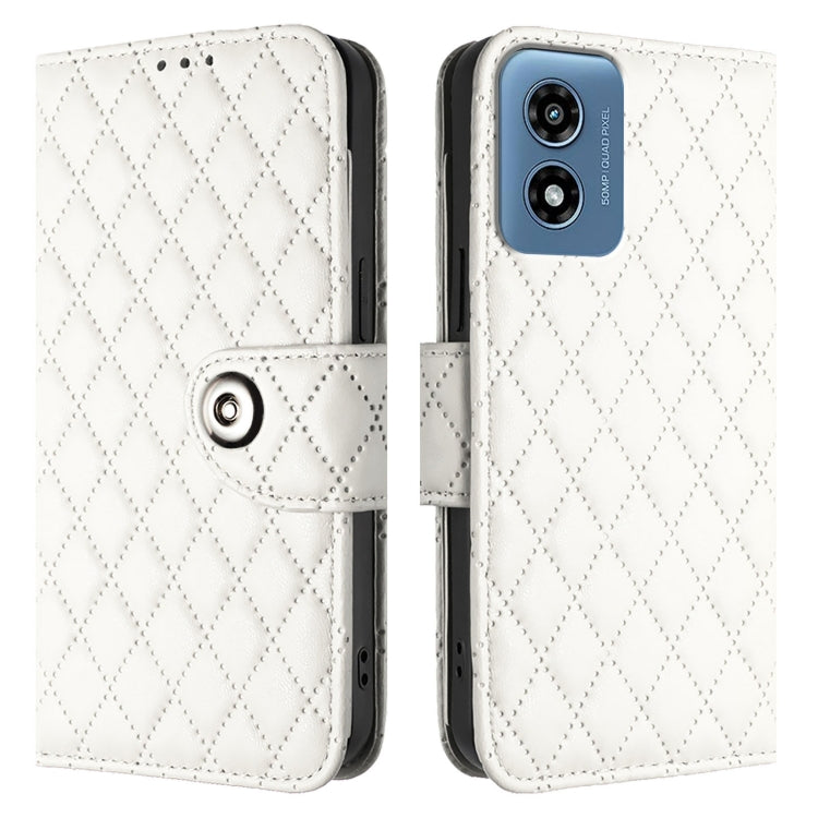 For Motorola Moto G 5G 2024 Global Rhombic Texture Flip Leather Phone Case with Lanyard(White) - Motorola Cases by PMC Jewellery | Online Shopping South Africa | PMC Jewellery | Buy Now Pay Later Mobicred