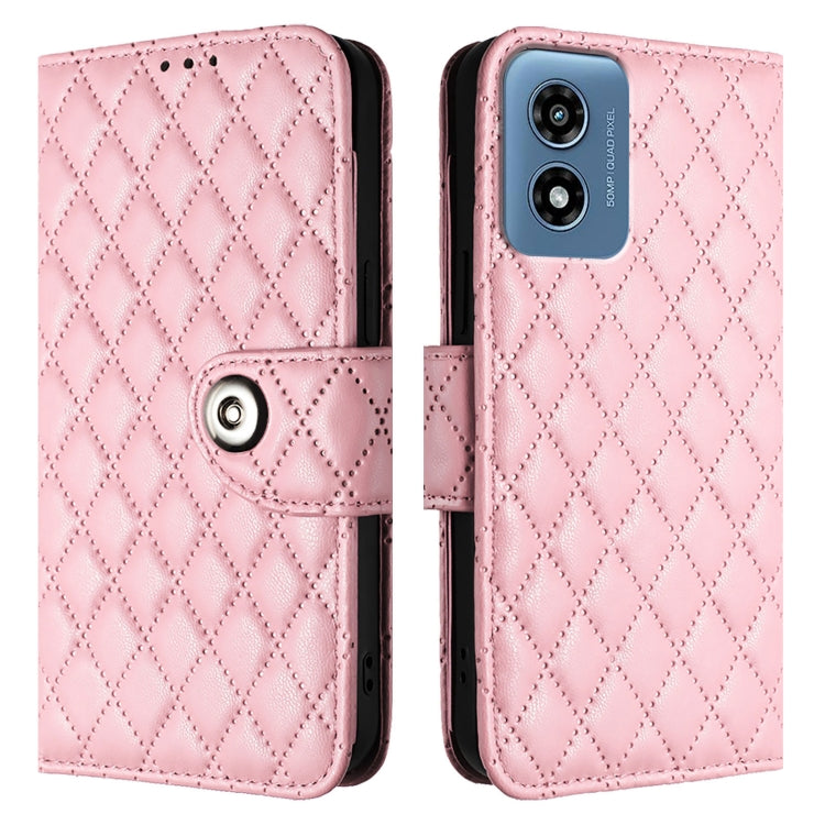 For Motorola Moto G 5G 2024 Global Rhombic Texture Flip Leather Phone Case with Lanyard(Pink) - Motorola Cases by PMC Jewellery | Online Shopping South Africa | PMC Jewellery | Buy Now Pay Later Mobicred