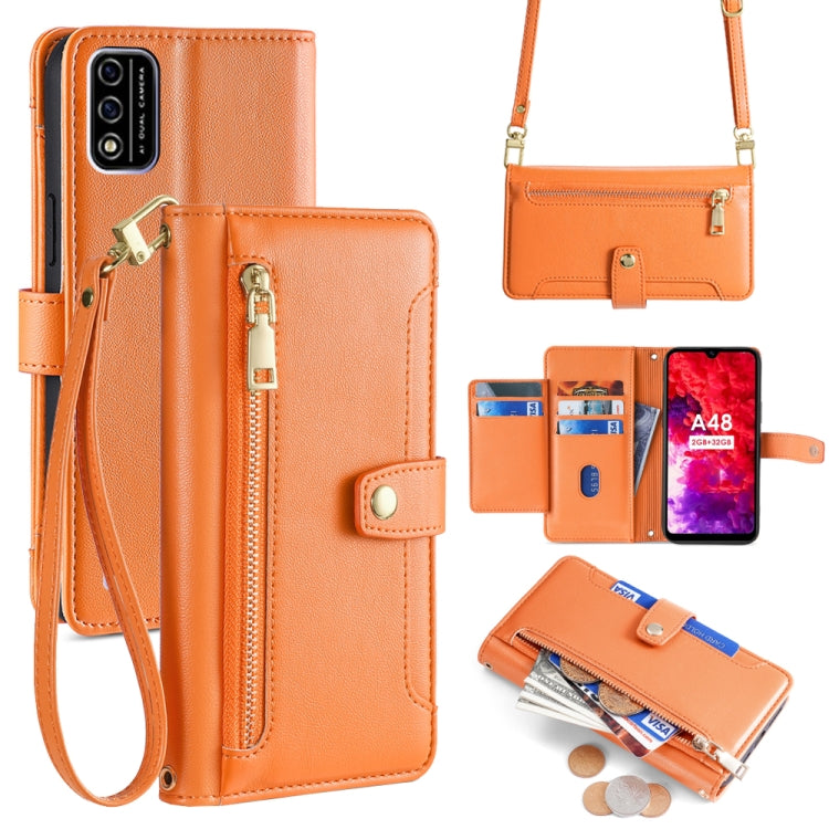 For Itel A48 Sheep Texture Cross-body Zipper Wallet Leather Phone Case(Orange) - More Brand by PMC TechLife | Online Shopping South Africa | PMC TechLife | Buy Now Pay Later Mobicred