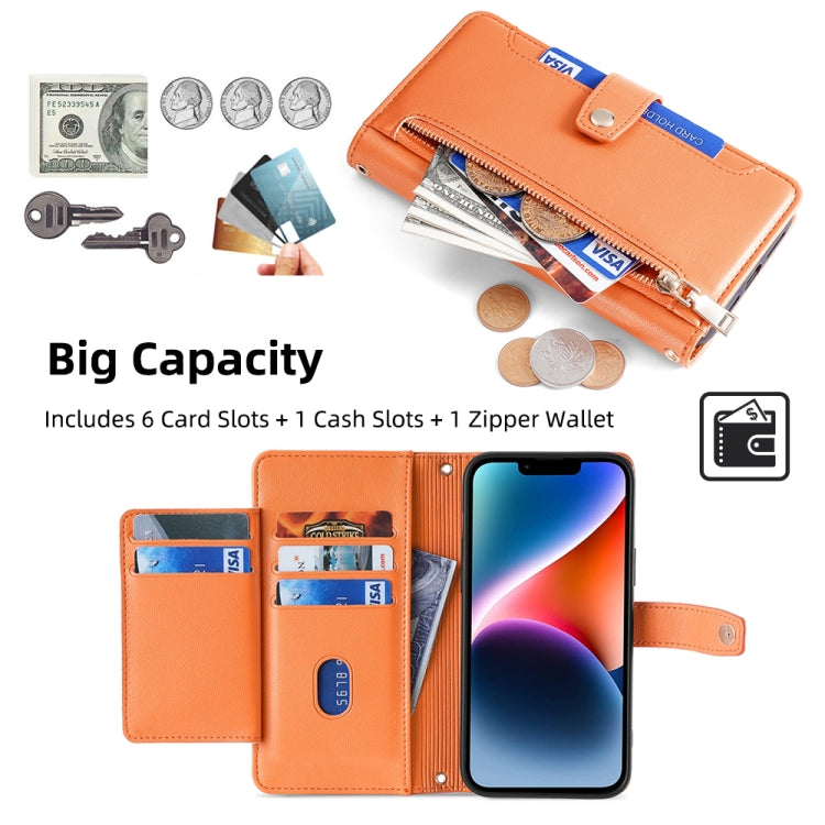 For Itel A48 Sheep Texture Cross-body Zipper Wallet Leather Phone Case(Orange) - More Brand by PMC TechLife | Online Shopping South Africa | PMC TechLife | Buy Now Pay Later Mobicred