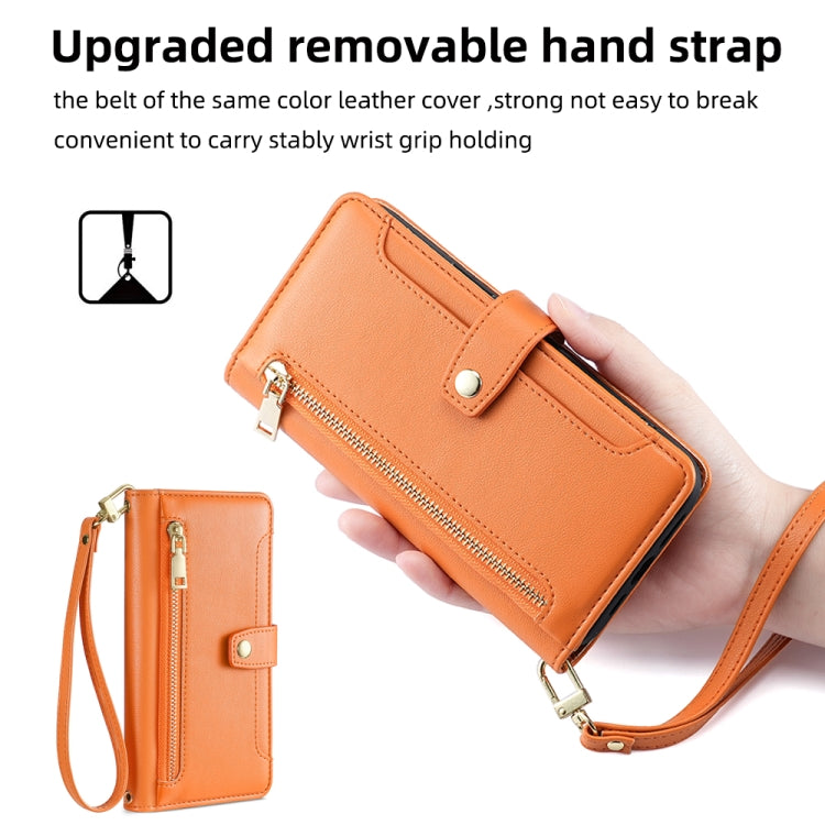 For Itel A48 Sheep Texture Cross-body Zipper Wallet Leather Phone Case(Orange) - More Brand by PMC TechLife | Online Shopping South Africa | PMC TechLife | Buy Now Pay Later Mobicred