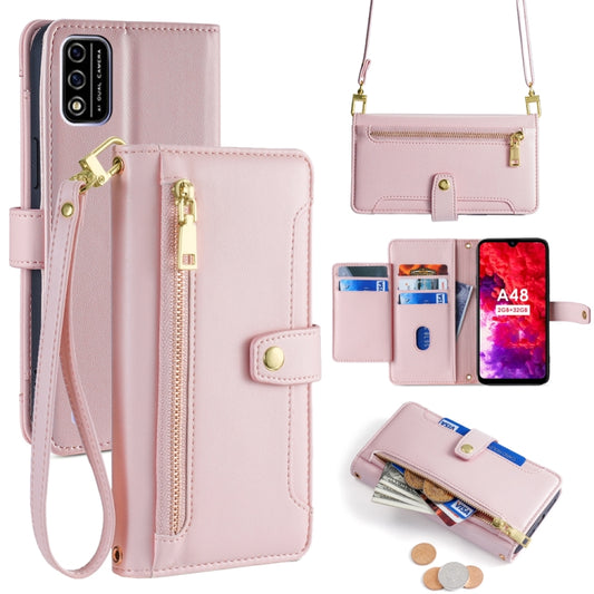 For Itel A48 Sheep Texture Cross-body Zipper Wallet Leather Phone Case(Pink) - More Brand by PMC Jewellery | Online Shopping South Africa | PMC Jewellery | Buy Now Pay Later Mobicred